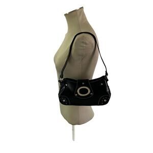 Y2K 2000s Black Faux Leather Silver Hardware Shoulder Bag Punk Goth